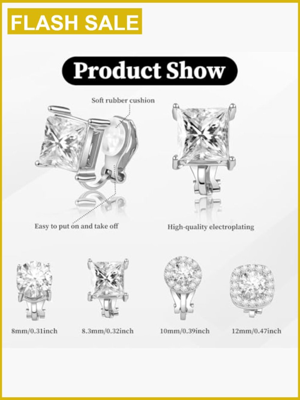 Clip On Earrings for Women Dance Non Pierced Cubic Zirconia Hypoallergenic 4 - Picture 2 of 7